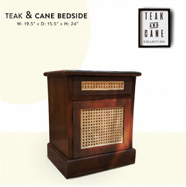 Teak and cane bedside